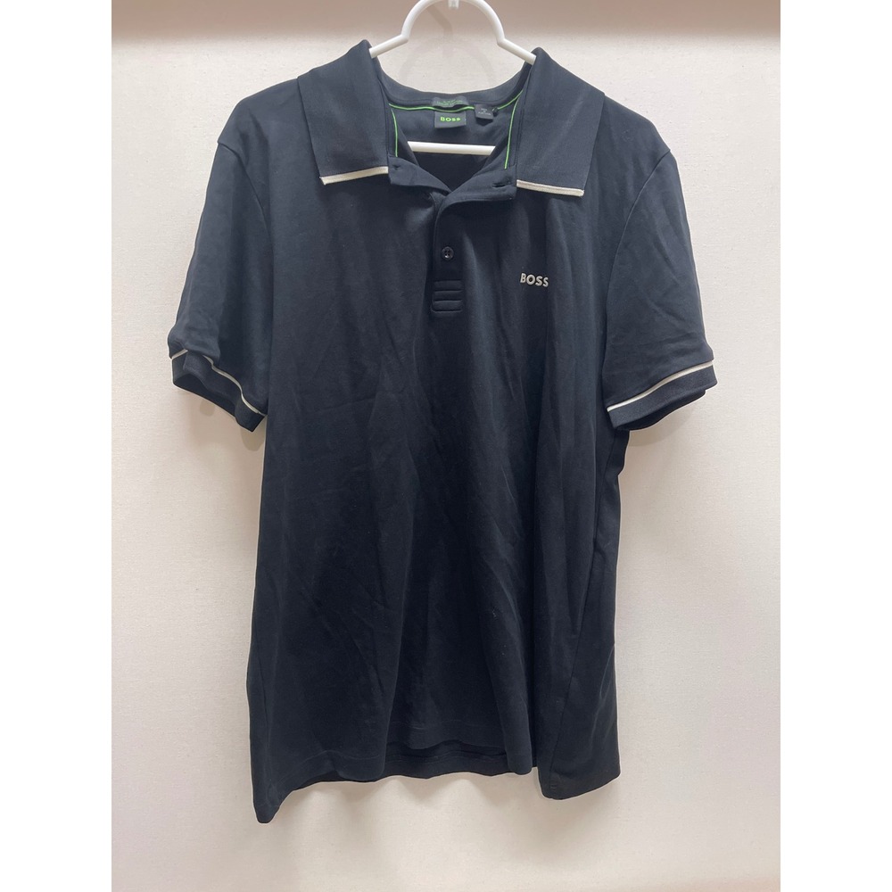 Hugo Boss Green Label Slim Fit Luxury Cotton Polo Shirt Black Mens XXL